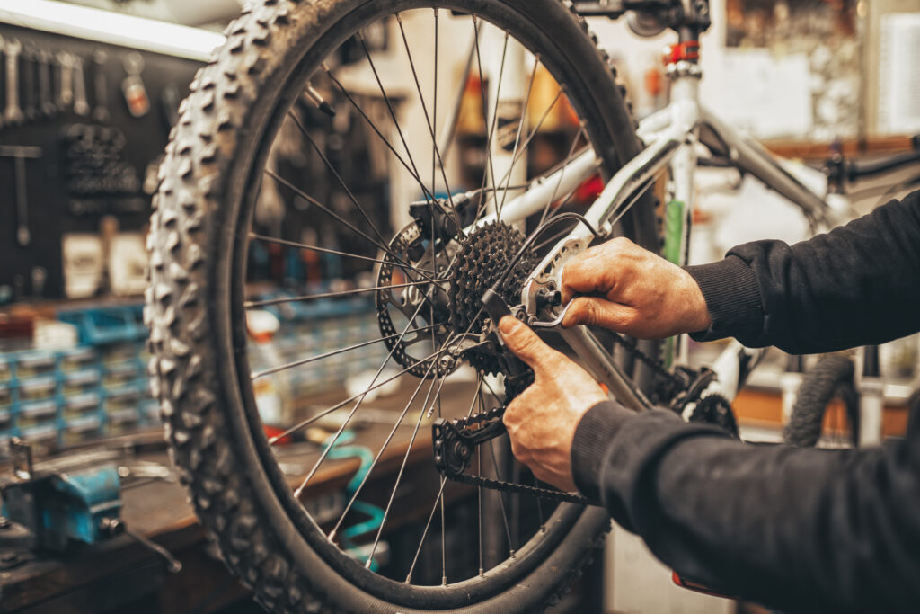 bike mechanic fixing a bike